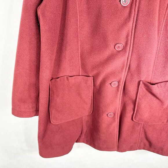 Woman Within 26W Coat Fleece Jacket Hooded Heavy‎ Lined Red Maroon Buttons A - Picture 4 of 10